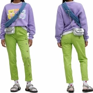 Y2K Designer Style Lime Green Embroidered Straight Leg Jeans S